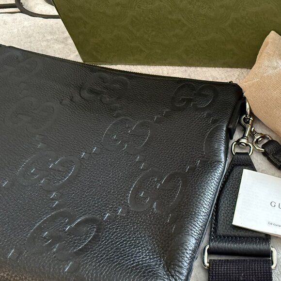 Men's Gucci Monogram Embroidered Leather Crossbody - Picture 9 of 10